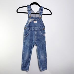 Oshkosh Denim Overalls Blue White Striped Size 4 Unisex Boys 80 90s Stone Washed